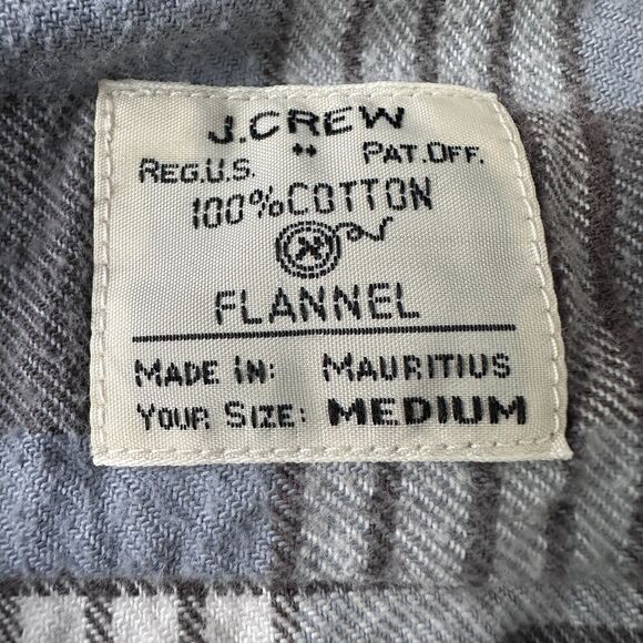 J.Crew Flannel Shirt Mens Medium Gray Blue Plaid Long Sleeve Button Up Cotton - Picture 6 of 10